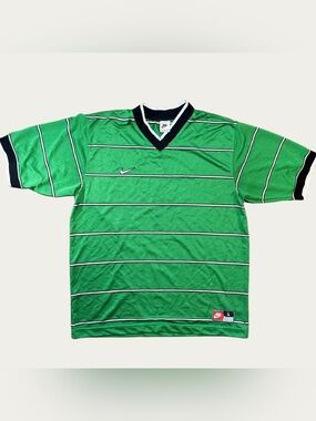 Vintage 90's Nike Swoosh Green Striped Soccer Jersey USA Sz L USED